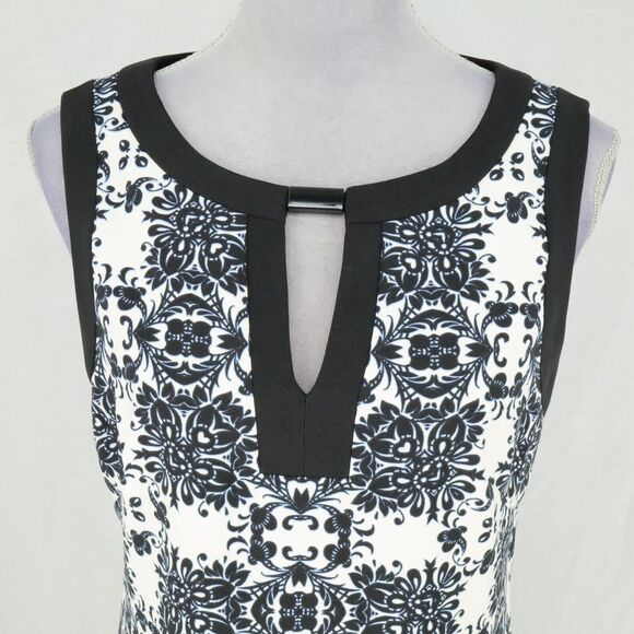 London Times Dress Womens 10 Black White Stretch Knit Back Zip Sleeveless Career - Picture 7 of 13